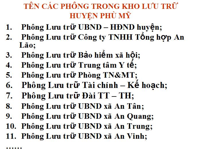 BÌNH ĐỊNH TỔ CHỨC LƯU TRỮ CẤP HUYỆN